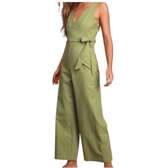 Wrap Sage Green Sleeveless Wide-Leg Jumpsuit NWT - Picture 1 of 5